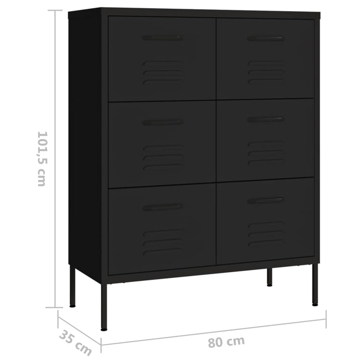 kommode 80x35x101,5 cm stål sort