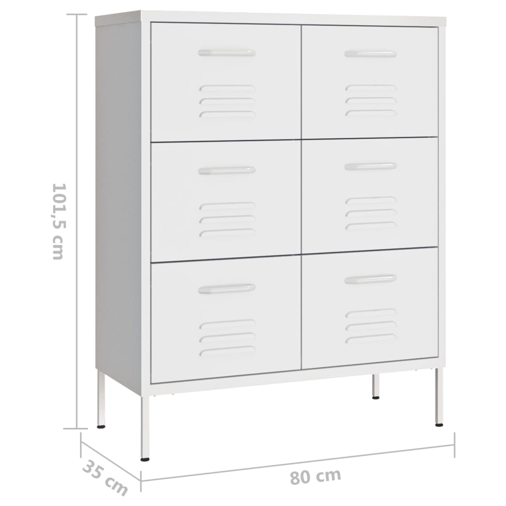 kommode 80x35x101,5 cm stål hvid