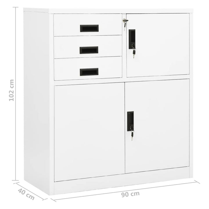 kontorskab 90x40x102 cm stål hvid