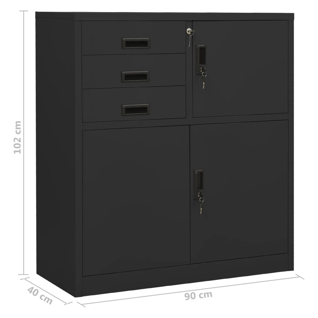 kontorskab 90x40x102 cm stål antracitgrå