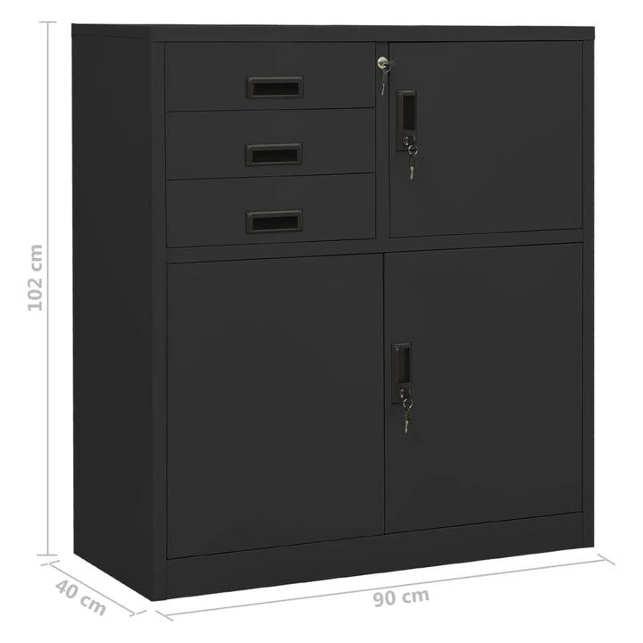 kontorskab 90x40x102 cm stål antracitgrå