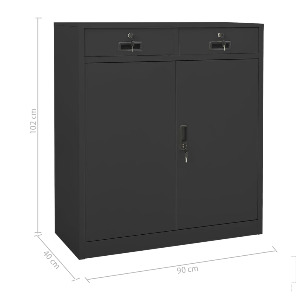 kontorskab 90x40x102 cm stål antracitgrå