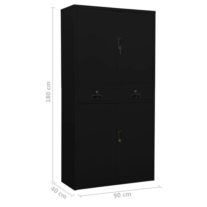 kontorskab 90x40x180 cm stål sort