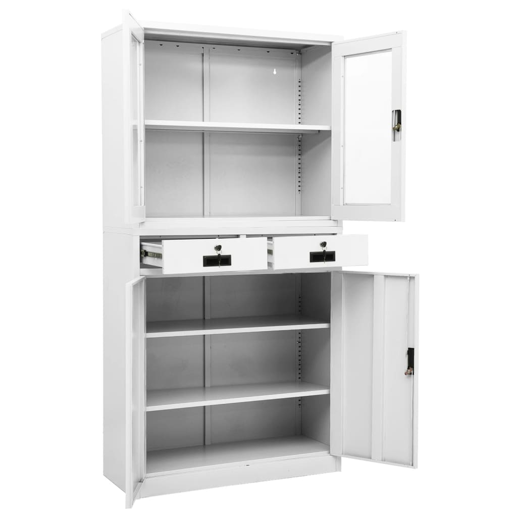 kontorskab 90x40x180 cm stål og hærdet glas hvid