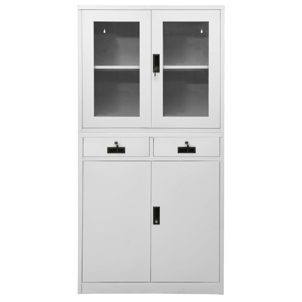 kontorskab 90x40x180 cm stål og hærdet glas lysegrå