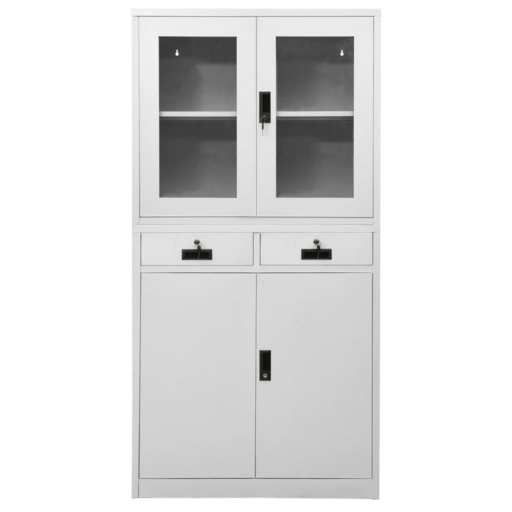 kontorskab 90x40x180 cm stål og hærdet glas lysegrå