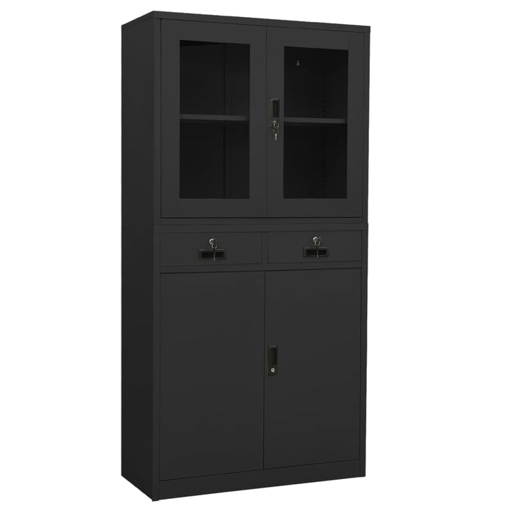 kontorskab 90x40x180 cm stål og hærdet glas antracitgrå