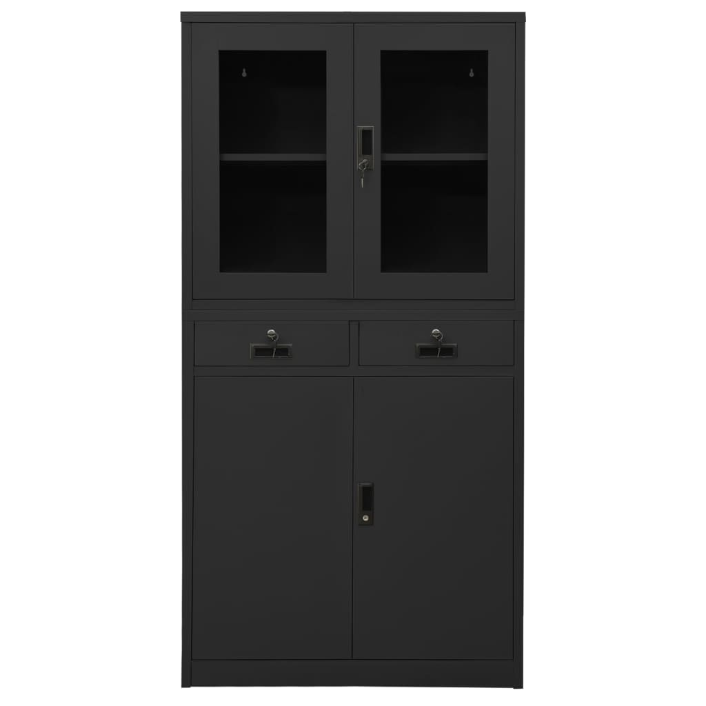 kontorskab 90x40x180 cm stål og hærdet glas antracitgrå
