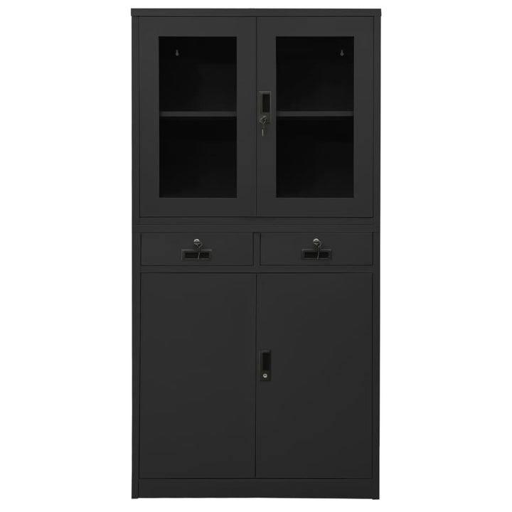 kontorskab 90x40x180 cm stål og hærdet glas antracitgrå