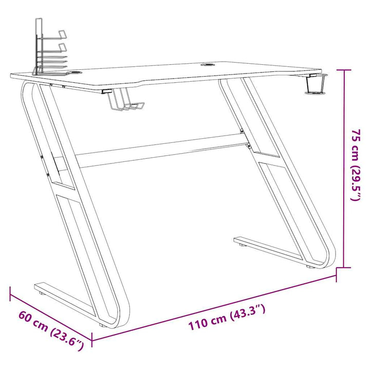 gamerbord med ZZ-formede ben 110x60x75 cm sort