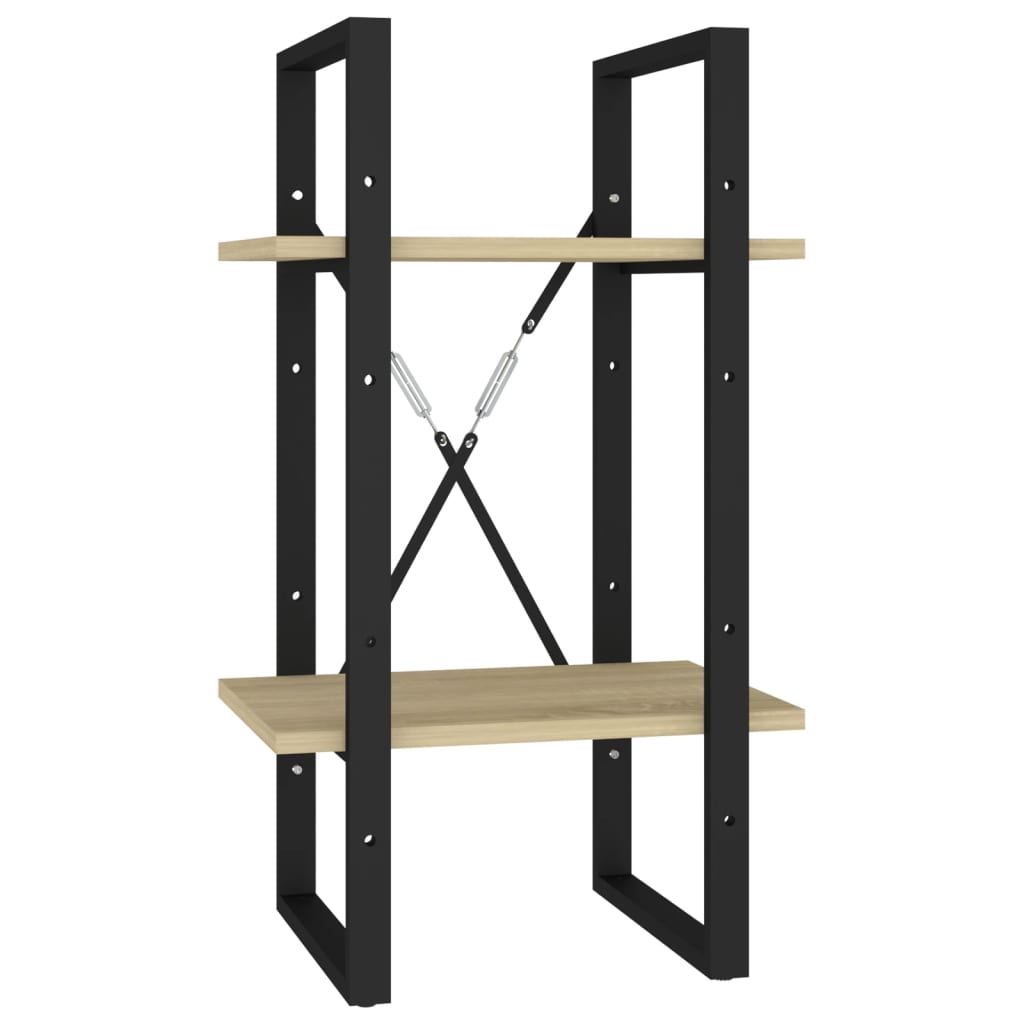 bogreol med 2 hylder 40x30x70 cm konstrueret træ sonoma-eg