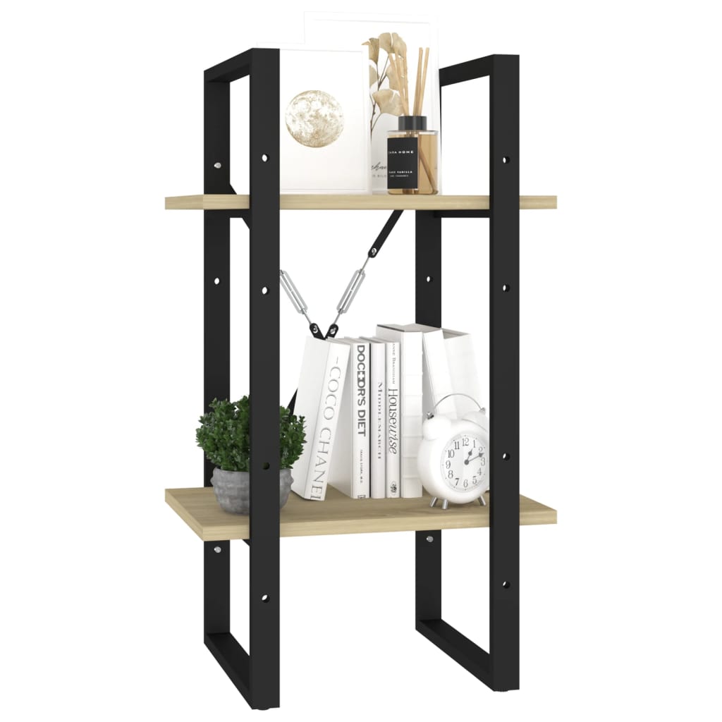 bogreol med 2 hylder 40x30x70 cm konstrueret træ sonoma-eg