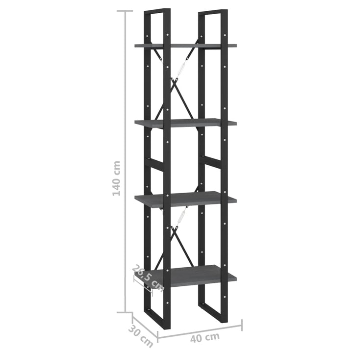 bogreol 40x30x140 cm 4 hylder massivt fyrretræ grå