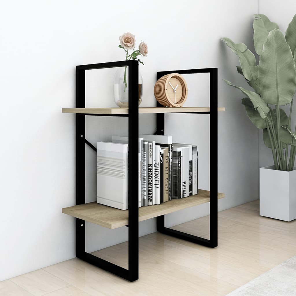 bogreol med 2 hylder 60x30x70 cm konstrueret træ sonoma-eg