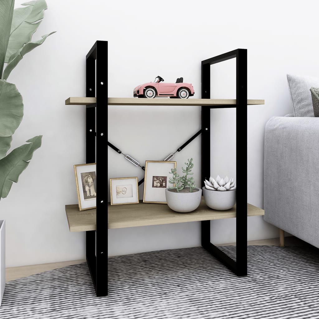 bogreol med 2 hylder 60x30x70 cm konstrueret træ sonoma-eg
