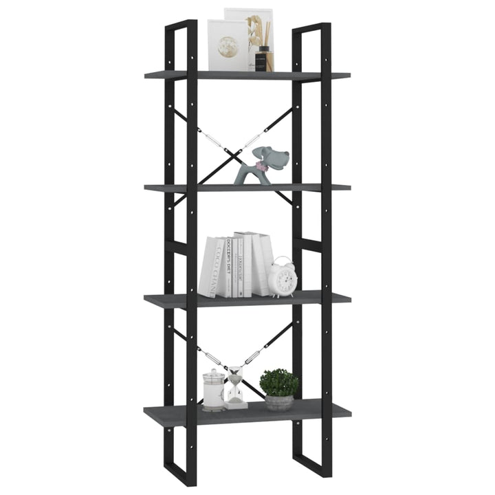 bogreol med 4 hylder 60x30x140 cm massivt fyrretræ grå