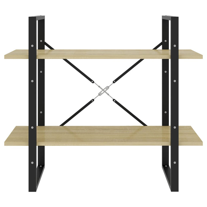 bogreol med 2 hylder 80x30x70 cm konstrueret træ sonoma-eg