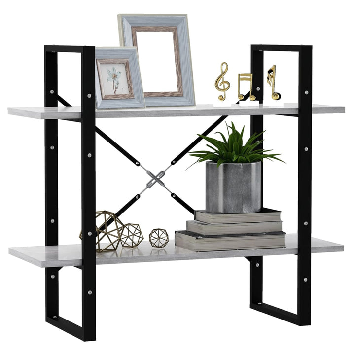 bogreol med 2 hylder 80x30x70 cm konstrueret træ betongrå