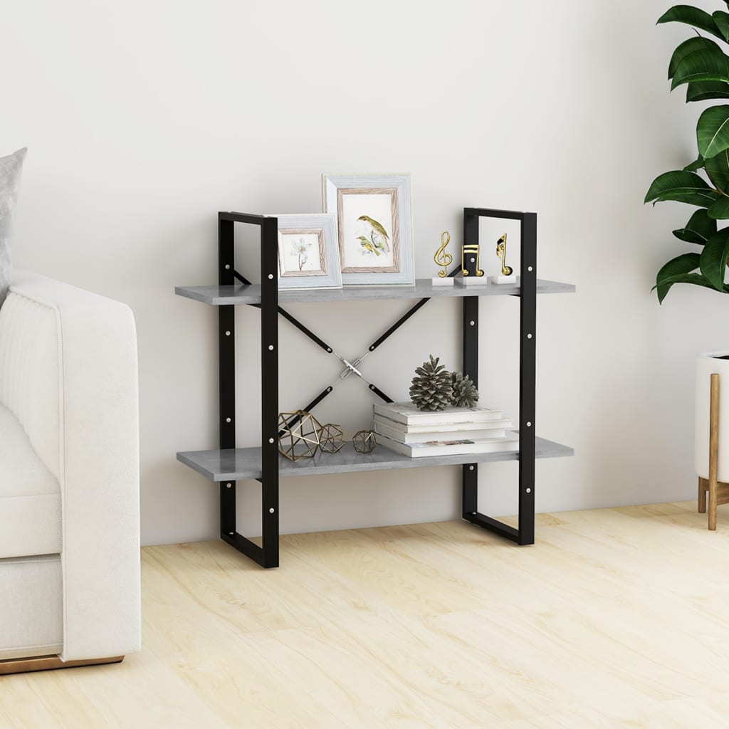 bogreol med 2 hylder 80x30x70 cm konstrueret træ betongrå