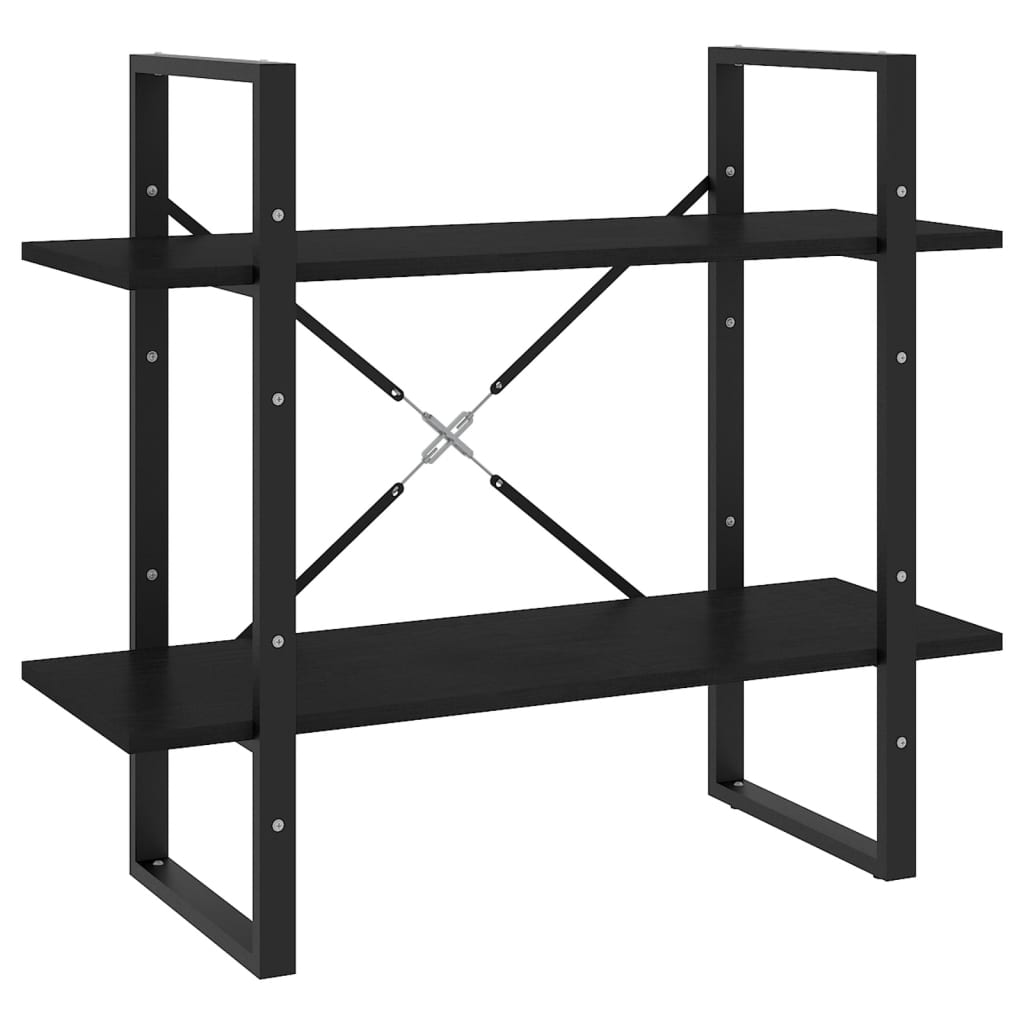 bogreol med 2 hylder 80x30x70 cm massivt fyrretræ sort
