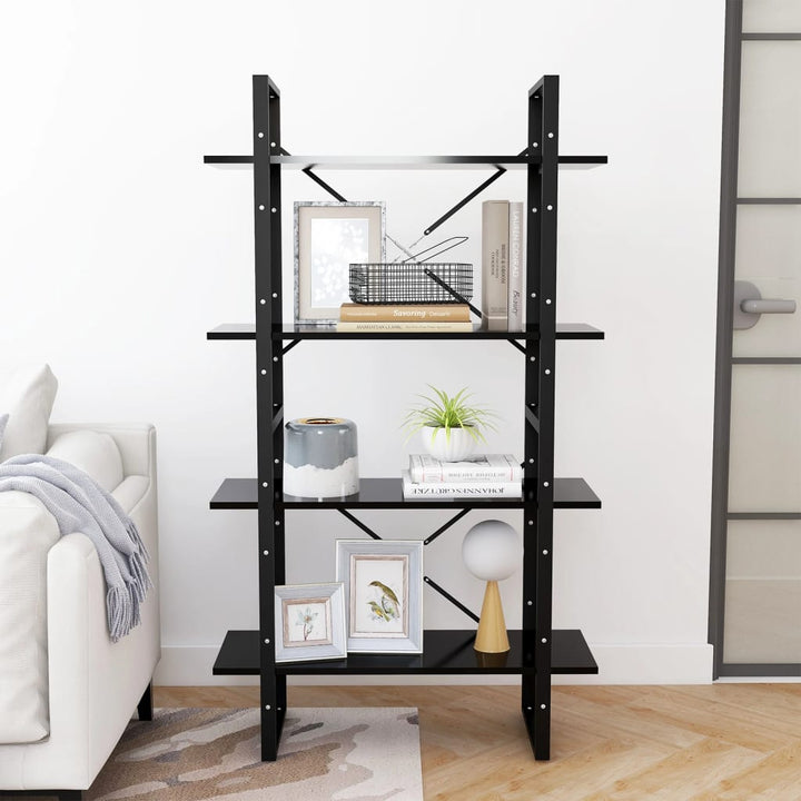 bogreol med 4 hylder 80x30x140 cm konstrueret træ sort