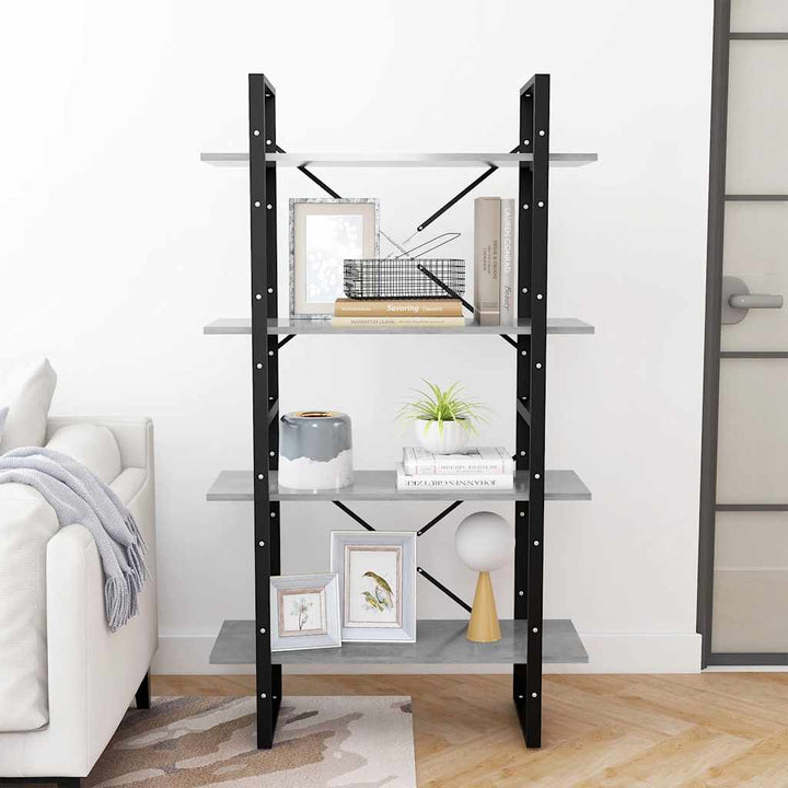 bogreol med 4 hylder 80x30x140 cm konstrueret træ betongrå