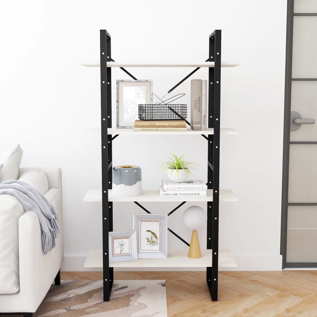 bogreol med 4 hylder 80x30x140 cm massivt fyrretræ hvid