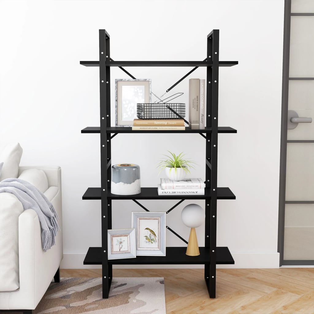 bogreol med 4 hylder 80x30x140 cm massivt fyrretræ sort
