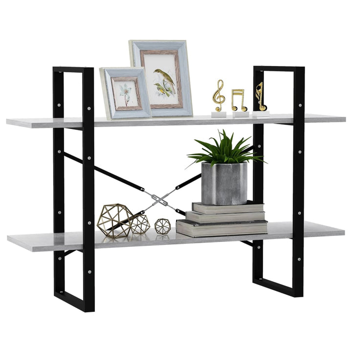 bogreol med 2 hylder 100x30x70 cm konstrueret træ betongrå