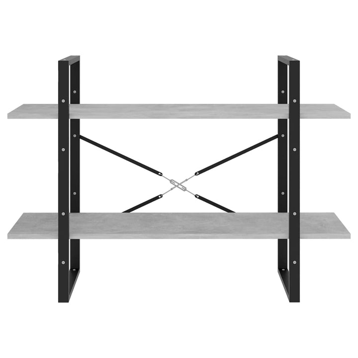 bogreol med 2 hylder 100x30x70 cm konstrueret træ betongrå