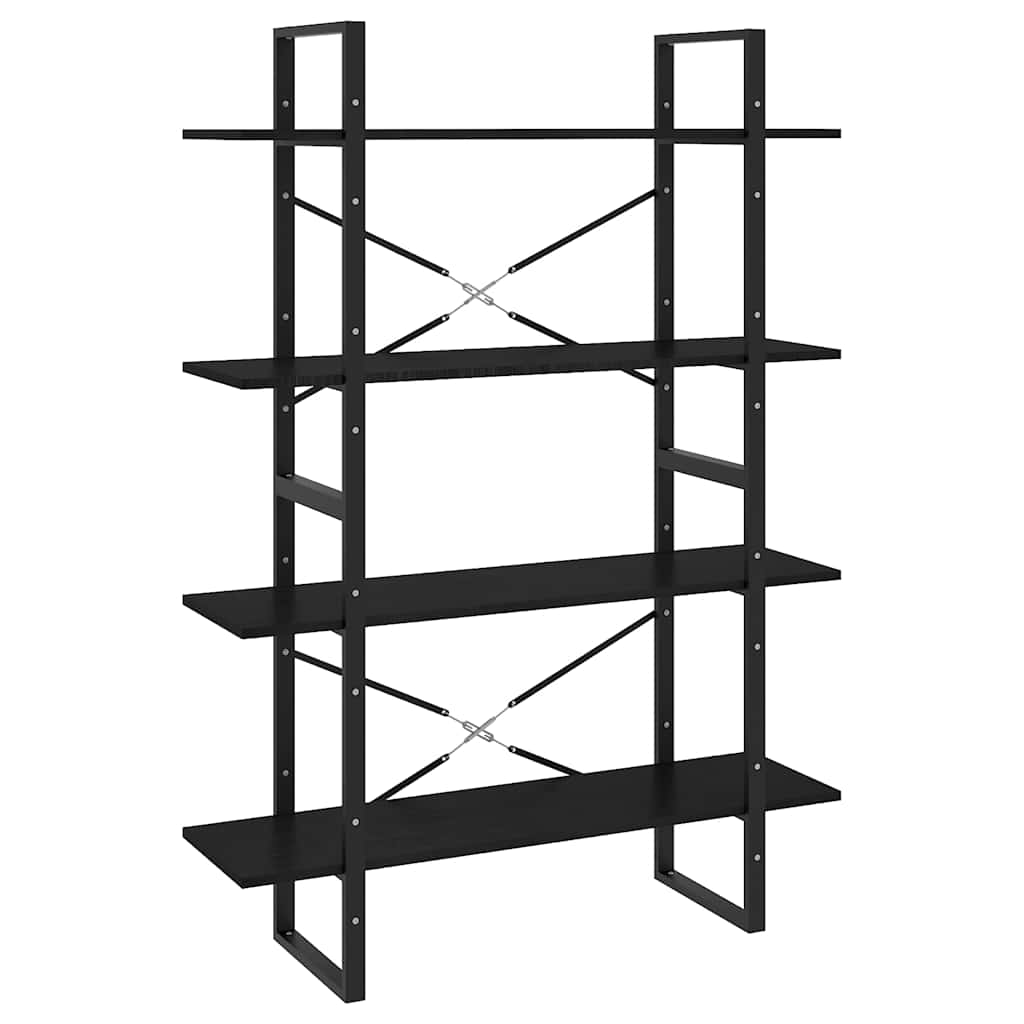 bogreol med 4 hylder 100x30x140 cm massivt fyrretræ sort