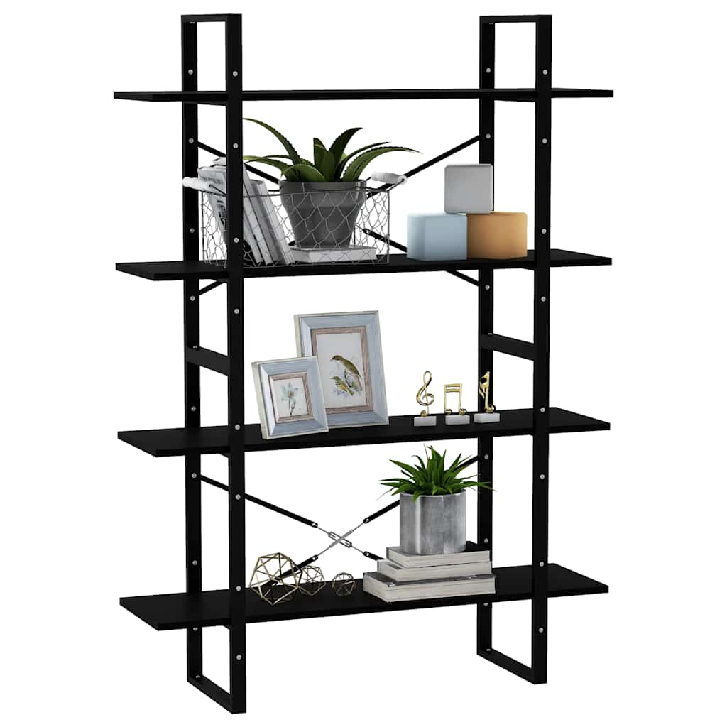 bogreol med 4 hylder 100x30x140 cm massivt fyrretræ sort