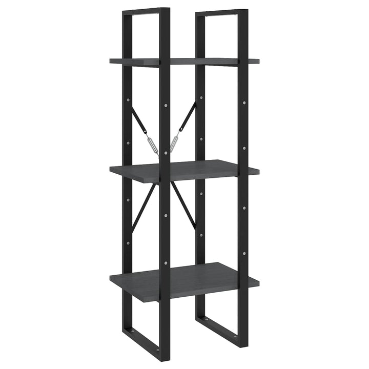 bogreol med 3 hylder 40x30x105 cm massivt fyrretræ grå