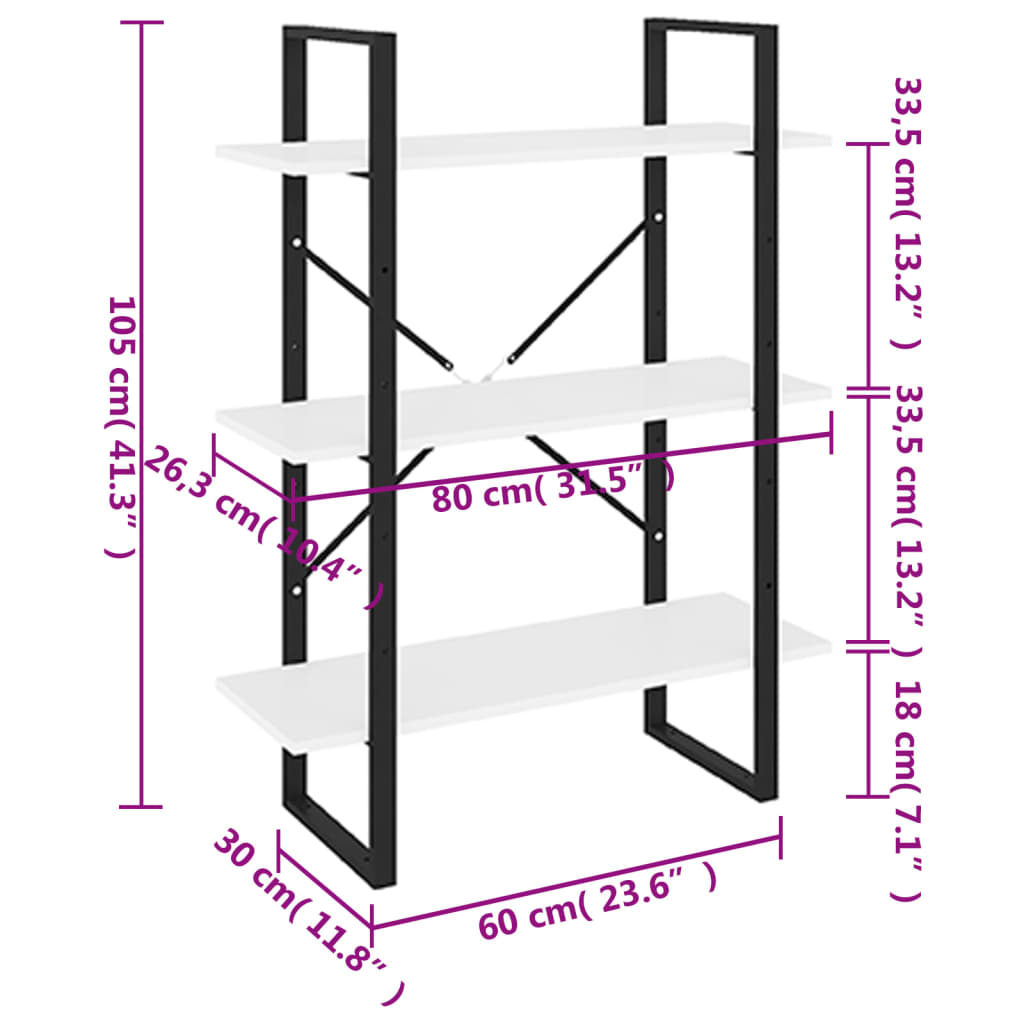 bogreol 80x30x105 cm konstrueret træ hvid