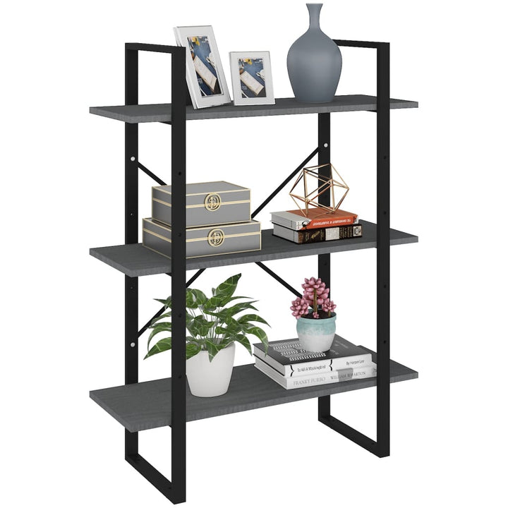 bogreol med 3 hylder 80x30x105 cm massivt fyrretræ grå