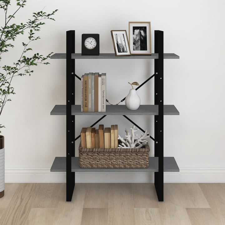 bogreol med 3 hylder 80x30x105 cm massivt fyrretræ grå