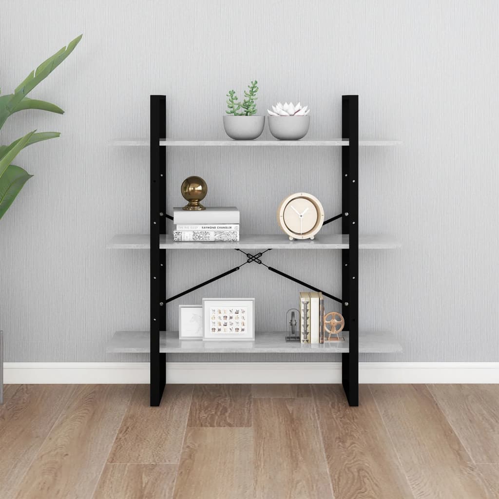 bogreol 100x30x105 cm konstrueret træ betongrå