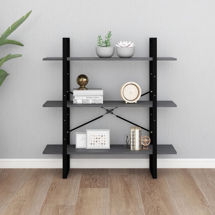 bogreol med 3 hylder 100x30x105 cm massivt fyrretræ grå