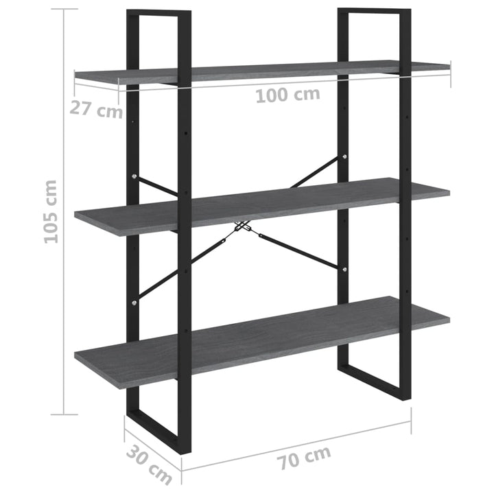bogreol med 3 hylder 100x30x105 cm massivt fyrretræ grå