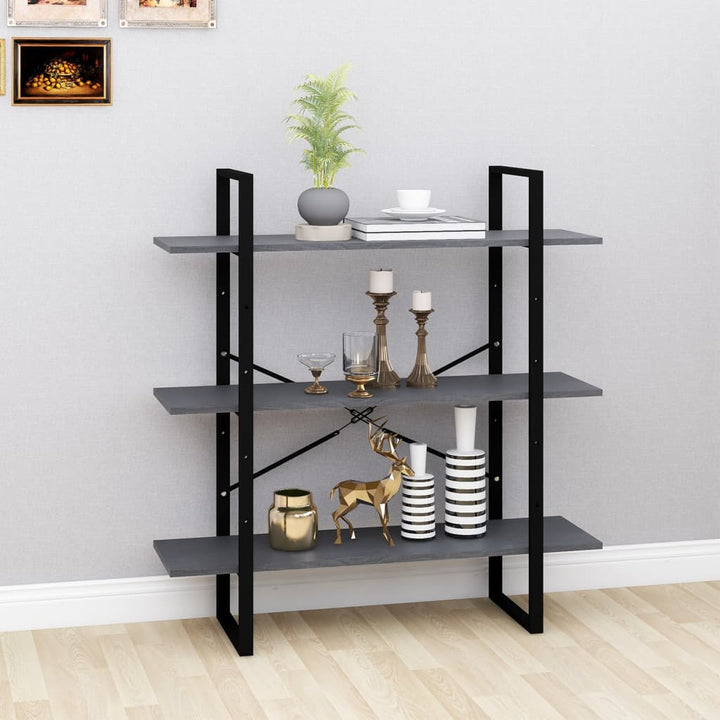 bogreol med 3 hylder 100x30x105 cm massivt fyrretræ grå