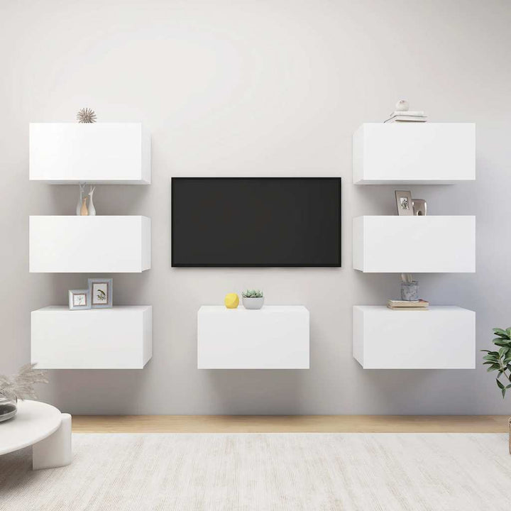 tv-skabe 7 stk. 30,5x30x60 cm konstrueret træ hvid