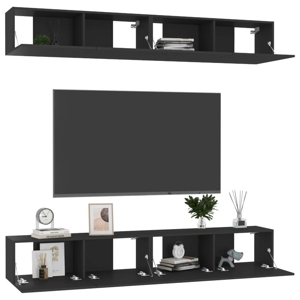tv-skabe 4 stk. 100x30x30 cm konstrueret træ sort