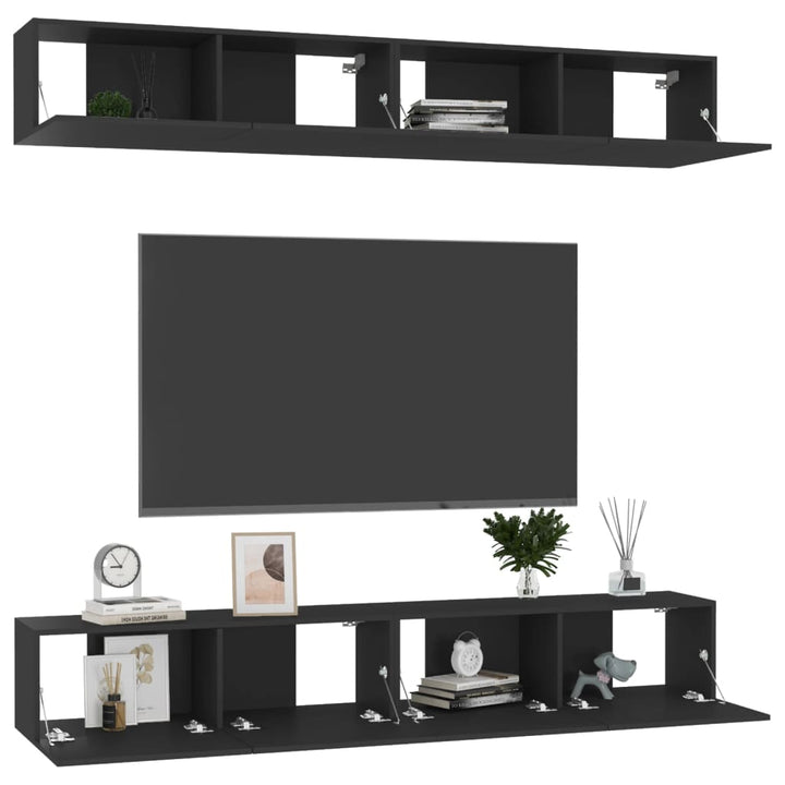 tv-skabe 4 stk. 100x30x30 cm konstrueret træ sort