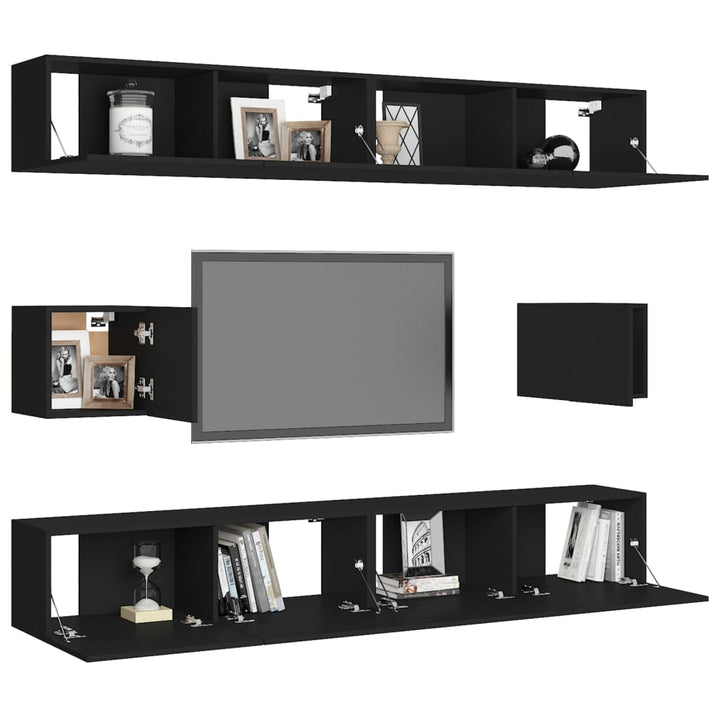 tv-skabssæt 6 dele konstrueret træ sort