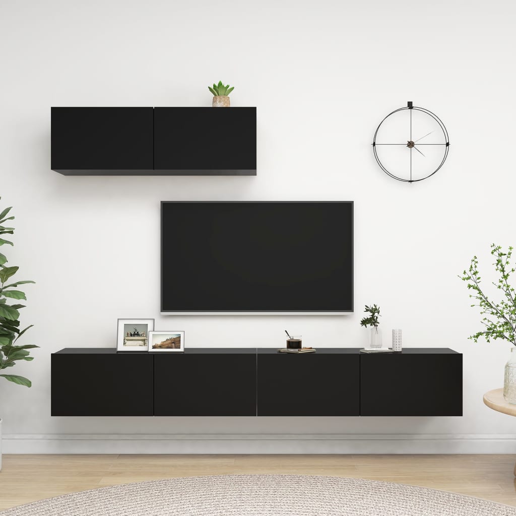 tv-skabe 3 stk. konstrueret træ sort