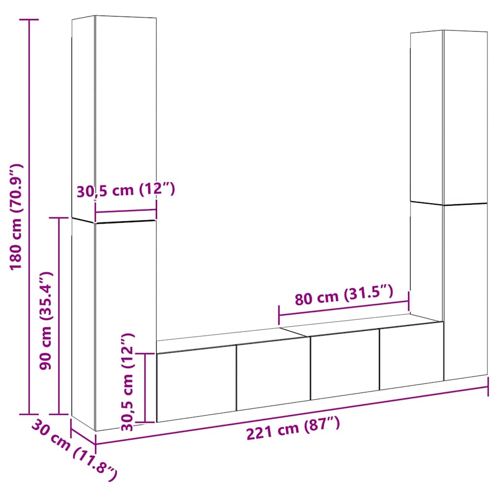 tv-skabssæt 6 dele konstrueret træ sonoma-eg