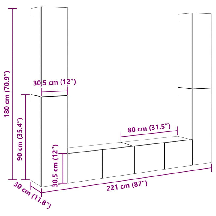 tv-skabssæt 6 dele konstrueret træ sonoma-eg