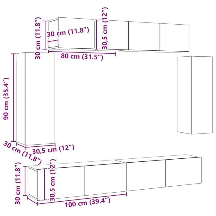 tv-skabssæt 6 dele konstrueret træ sonoma-eg