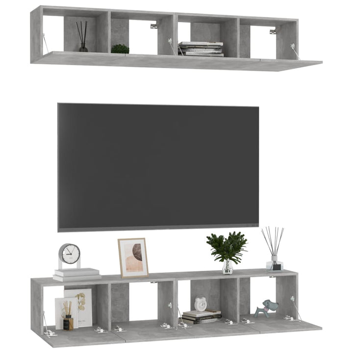 tv-skabe 4 stk. 80x30x30 cm konstrueret træ betongrå