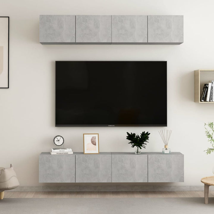 tv-skabe 4 stk. 80x30x30 cm konstrueret træ betongrå